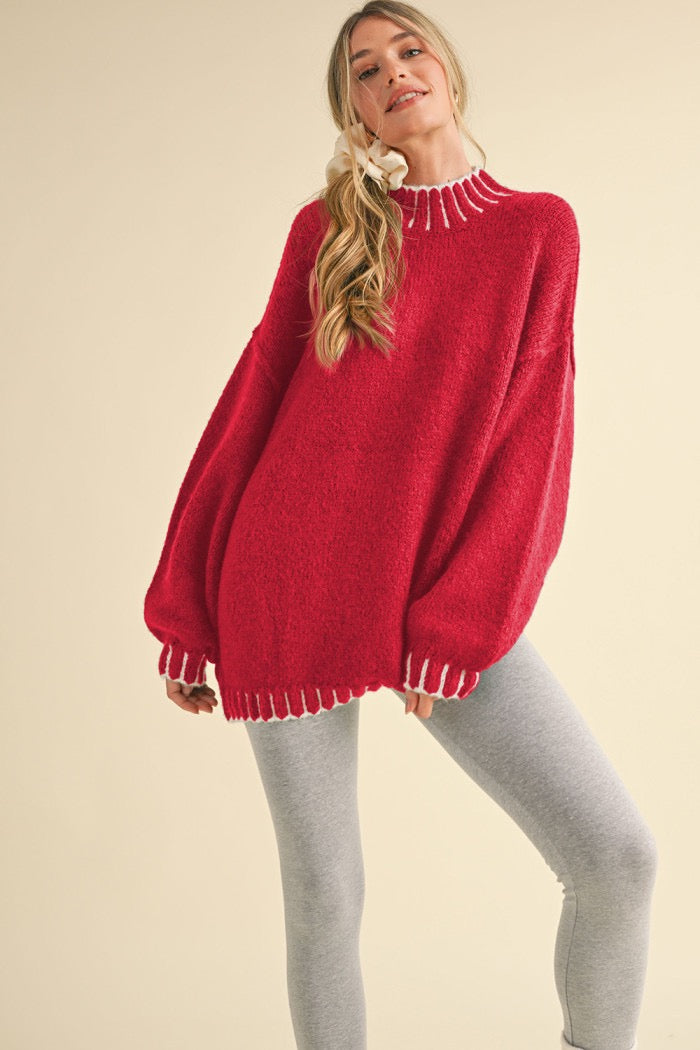 Oversize mock neck pullover