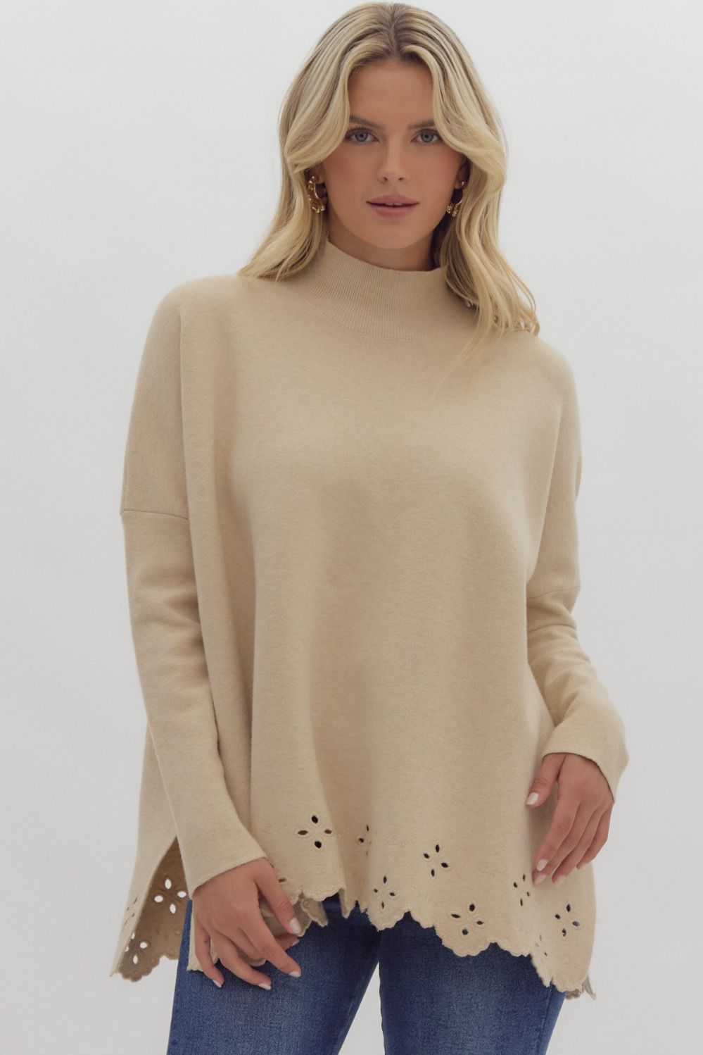 Solid mock neck long sleeved oversize sweater