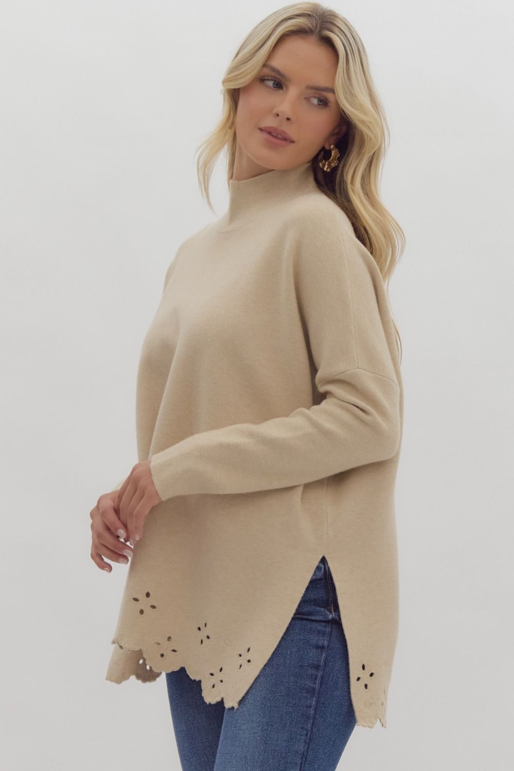 Solid mock neck long sleeved oversize sweater