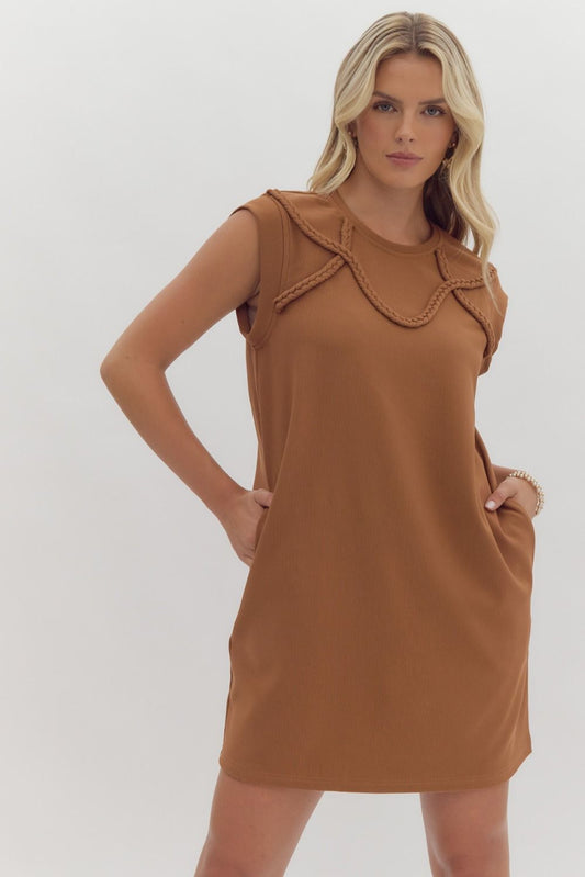 Solid cap sleeve round neck mini dress