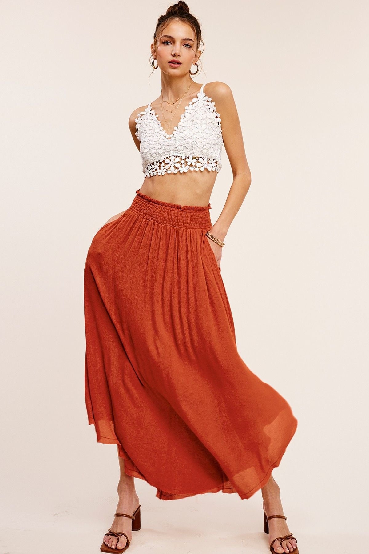 High-rise waistband maxi skirt